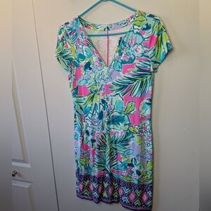 LILLY PULITZER Mini Dress Women Size XS V Neck Short Sleeves Colorful Floral